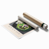 Extra large rolled print featuring a Picasso-inspired abstract floral design in muted tones.