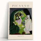Black and white abstract Picasso design on stretched canvas, ideal for kitchen wall art or bedroom ambiance.