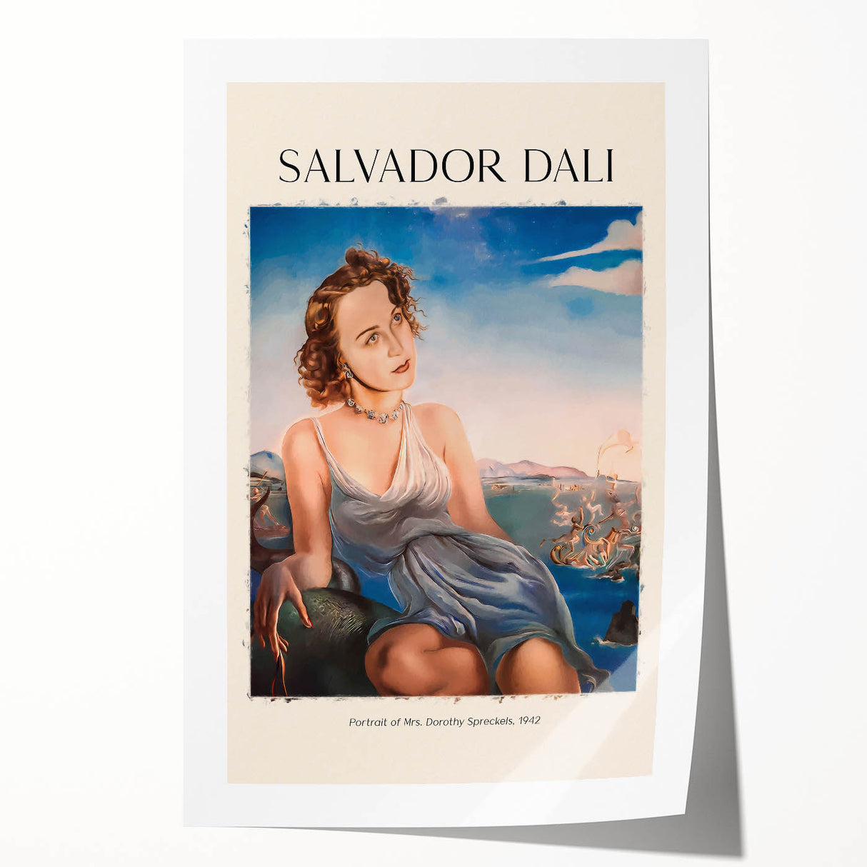 Salvador Dali-inspired abstract floral design on a large rolled canvas, in vibrant colors.