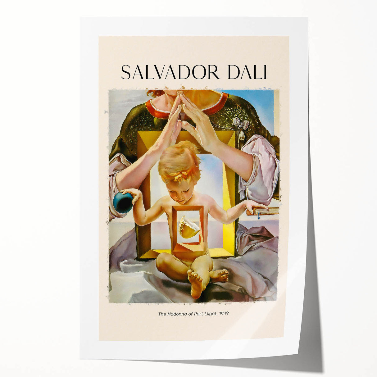 Salvador Dali-inspired floral print on rolled canvas, featuring vibrant colors and surrealistic style.