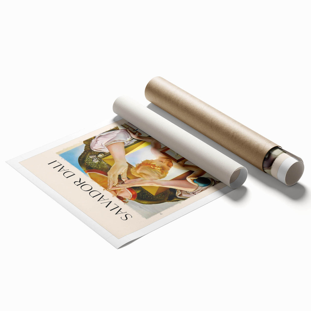 Salvador Dali-inspired floral artwork on a rolled print, featuring vibrant colors and surrealistic style.