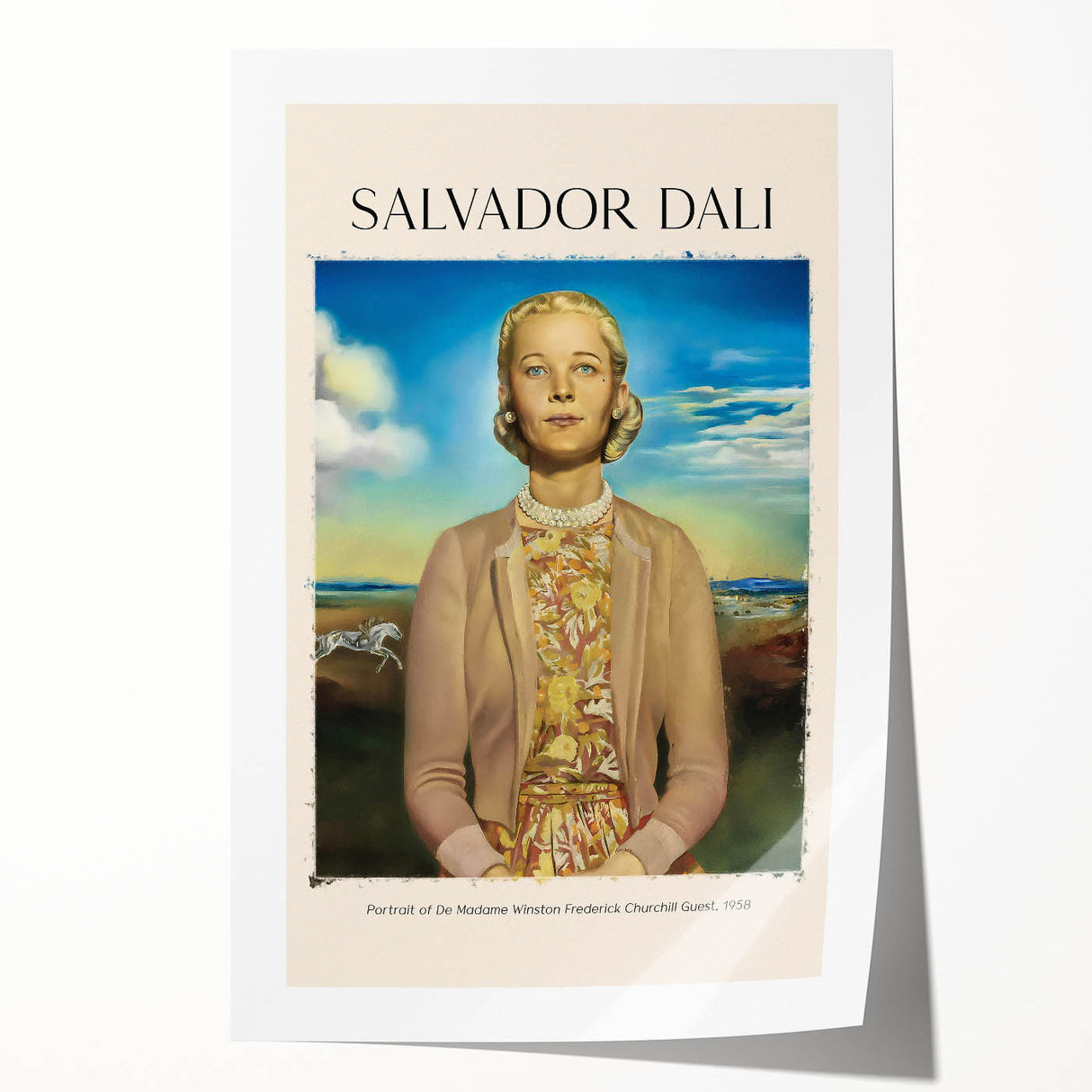 Salvador Dali-inspired floral artwork on rolled canvas with vibrant colors, ideal for art wall dining room.