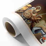 Art deco poster of a surreal landscape in soft pastel shades on rolled canvas, suitable for nursery wall art.