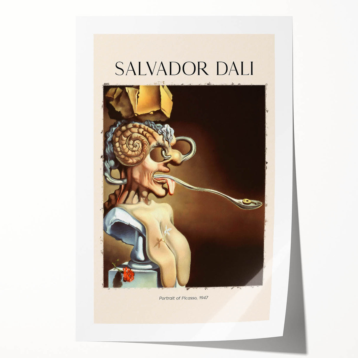Salvador Dali-inspired floral artwork on rolled print, featuring surrealistic elements in vibrant colors.