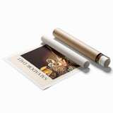 Extra large rolled print of a Salvador Dali-inspired floral design in muted tones.