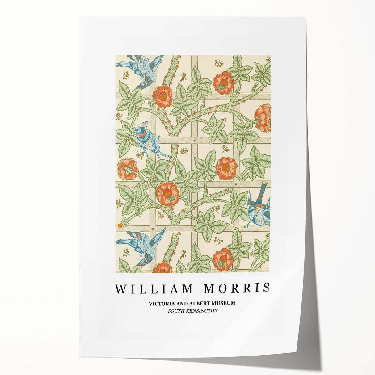 Extra large rolled print featuring a William Morris floral design in muted earth tones, ideal for art wall dining room.
