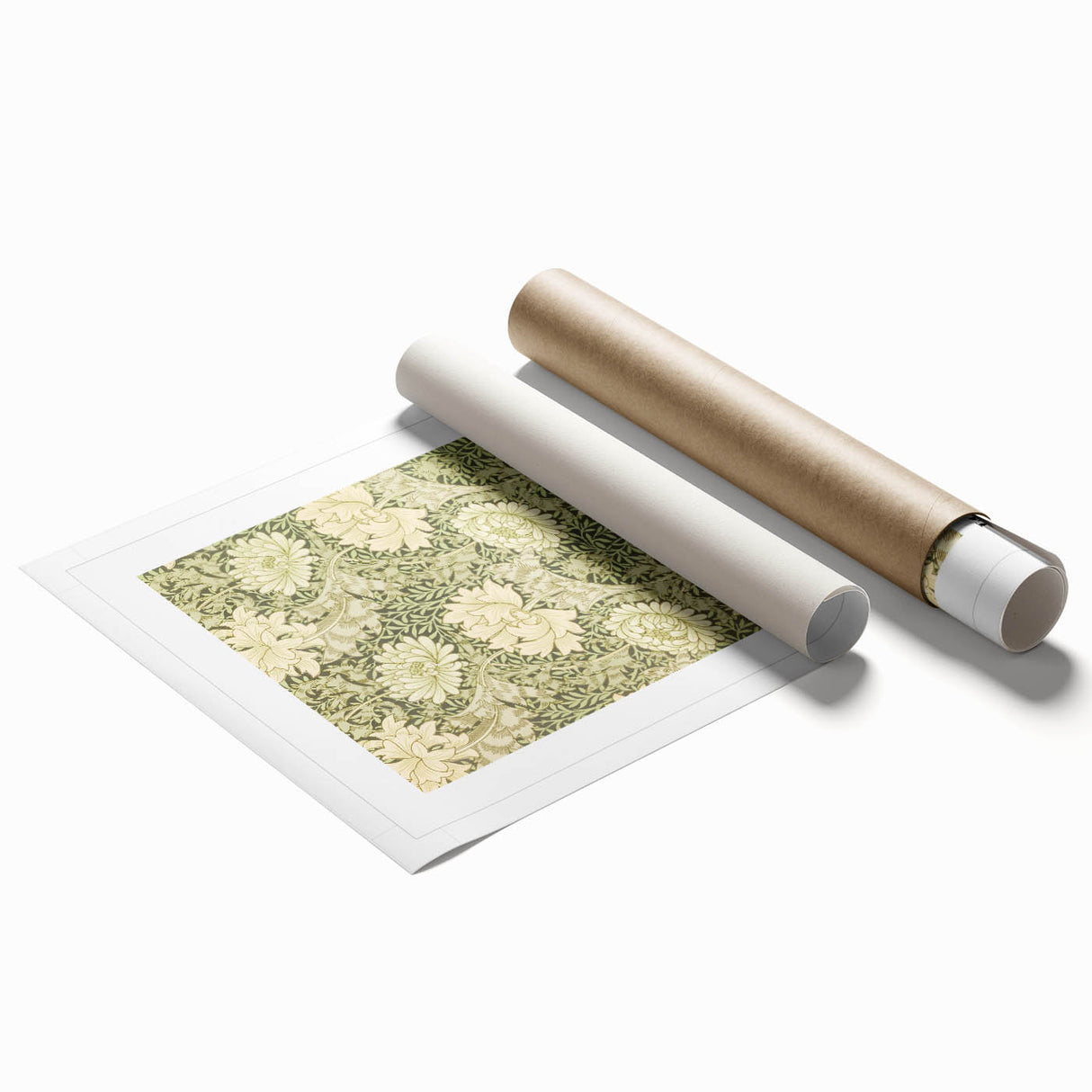 Extra large rolled print featuring a William Morris floral design in muted earth tones.