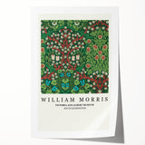 William Morris floral design in muted green and pink tones on a rolled canvas, suitable for dining room or bathroom wall art.