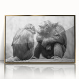 Framed wall art featuring a whimsical monkey and ape chimpanzee design, highlighted by a gold acrylic finish, perfect for modern decor enthusiasts.