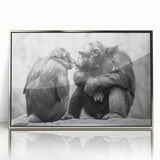 Framed wall art collection showcasing a vibrant monkey and ape chimpanzee design, featuring a sleek silver frame and clear acrylic front for a modern touch, perfect for animal-themed decor.