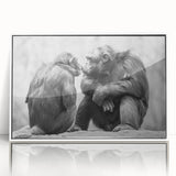 Framed acrylic wall art featuring a whimsical monkey and ape chimpanzee design, showcasing vibrant colors and playful expressions, ideal for children's room decor.