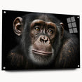 Charming wall art design showcasing a monkey and ape in a playful composition, printed on acrylic glass with a sleek side view, perfect for modern decor.