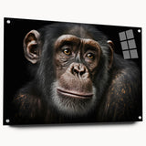 Charming wall art design showcasing a monkey and ape in a playful composition, printed on acrylic glass with a sleek side view, perfect for modern decor.