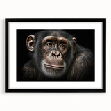 Framed wall art featuring a playful chimpanzee design in vibrant colors with a black mat, perfect for adding a whimsical touch to any room décor.
