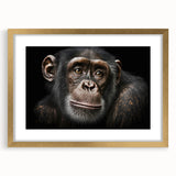 Framed wall art featuring a stylish chimpanzee design, set in a gold frame with a mat, perfect for adding a modern touch to any room decor.