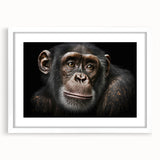 Framed wall art featuring a playful chimpanzee design with a white mat, showcasing vibrant colors and intricate details, perfect for modern home decor.