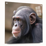Side view of a modern wall art design featuring a colorful monkey and chimpanzee illustration on acrylic glass, accented with decorative pins for a stylish finish.