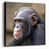 Framed canvas wall art featuring a monkey and chimpanzee design, set against a black background. Ideal for animal lovers, this artwork adds a playful touch to any room.