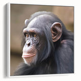 Framed canvas wall art featuring a whimsical chimpanzee design, showcasing vibrant colors and intricate details, perfect for playful home decor in a modern setting.