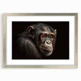 Framed wall art showcasing a whimsical chimpanzee and monkey design in a stylish silver frame with a mat, perfect for animal lovers and home decor enthusiasts.