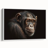 Framed wall art collection featuring a vibrant monkey and ape chimpanzee design, presented in a stylish white frame, ideal for animal lovers and home decor enthusiasts.