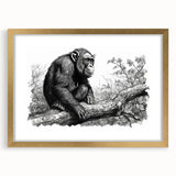 Framed wall art collection featuring a playful monkey and chimpanzee design in gold, showcasing vibrant colors and intricate details, perfect for animal lovers.