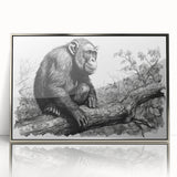 Framed wall art collection showcasing a vibrant chimpanzee design, featuring silver acrylic borders that enhance the colorful depiction of monkeys and apes.