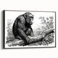 Framed wall art featuring a stylized monkey and ape design, showcasing vibrant colors and intricate details, perfect for animal lovers and modern decor.