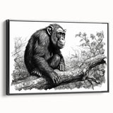 Framed wall art featuring a stylized monkey and ape design, showcasing vibrant colors and intricate details, perfect for animal lovers and modern decor.