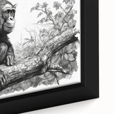 Close-up of a framed canvas wall art featuring a playful monkey and chimpanzee design, showcasing vibrant colors and intricate details, perfect for animal lovers.