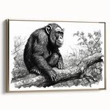 Framed wall art featuring a colorful monkey and chimpanzee design, showcasing vibrant golden accents and a modern aesthetic, ideal for animal lovers' decor.