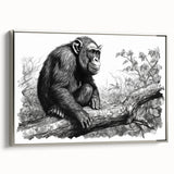 Framed wall art collection showcasing a playful chimpanzee design in vibrant colors, set against a sleek silver frame, perfect for modern decor.