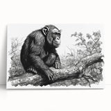 Stretched canvas wall art featuring a vibrant design of a monkey and chimpanzee, showcasing intricate details and colors, perfect for animal-themed decor.