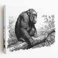 Stretched canvas wall art showcasing a vibrant monkey and ape chimpanzee design, displayed in a side view with rich colors and intricate details, perfect for animal lovers' decor.