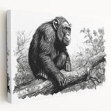 Stretched canvas wall art showcasing a vibrant monkey and ape chimpanzee design, displayed in a side view with rich colors and intricate details, perfect for animal lovers' decor.