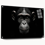 Side view of a vibrant acrylic wall art collection featuring a monkey and ape chimpanzee design, elegantly displayed with pins. Ideal for adding a playful touch to modern decor.
