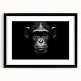 Framed wall art collection featuring a monkey and ape design with a chimpanzee illustration, presented in a sleek black frame and mat, ideal for animal lovers' decor.