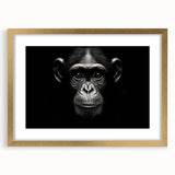 Chimpanzee wall art collection featuring vibrant designs and a gold frame, perfect for adding a playful touch to any room decor. The artwork is beautifully matted, enhancing its visual appeal and making it an excellent choice for animal lovers and modern interiors.
