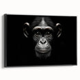 Framed wall art featuring a vibrant chimpanzee and monkey design in rich colors, displayed against a sleek black background, ideal for animal lovers and modern decor.