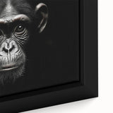 Close-up of a framed canvas wall art featuring a vibrant monkey and chimpanzee design, showcasing intricate details and rich colors, perfect for animal lovers and contemporary decor.