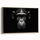 Framed canvas wall art featuring a vibrant monkey and ape chimpanzee design in gold tones, showcasing a side view that highlights intricate details and textures, perfect for animal lovers and modern decor.