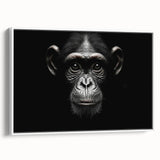 Framed canvas wall art showcasing a vibrant chimpanzee design, presented in a sleek white frame, perfect for enhancing modern home decor with a playful touch.