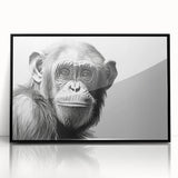 Framed wall art collection showcasing a detailed design of a monkey and chimpanzee against a sleek black background, perfect for animal-themed decor.