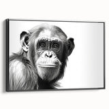 Framed wall art collection featuring a colorful monkey and ape chimpanzee design on canvas, showcasing vibrant colors and playful animal imagery in a stylish black frame. Perfect for adding a whimsical touch to modern decor.