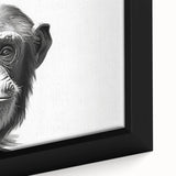 Close-up of a framed canvas wall art featuring a vibrant monkey and chimpanzee design, showcasing intricate details and colors, ideal for animal lovers and modern decor.