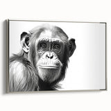 Framed canvas wall art featuring a silver side view of a chimpanzee design, showcasing intricate details and vibrant colors, perfect for animal lovers and modern decor.