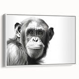 Framed canvas wall art collection showcasing a vibrant monkey and ape design, featuring a chimpanzee in a playful side view, ideal for animal lovers.