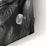 Close-up view of a vibrant acrylic glass wall art piece featuring a playful monkey and chimpanzee design, showcasing intricate colors and details perfect for animal lovers and modern decor enthusiasts.