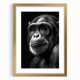 Framed wall art featuring a whimsical design of a monkey and an ape, presented in a gold frame with a white mat, ideal for playful home decor.