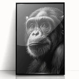 Framed wall art collection showcasing a vibrant monkey and ape design, featuring a chimpanzee in a black frame, perfect for nature-themed decor.